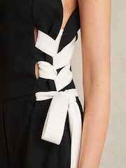 Reiss Navy/White Emma Lace-Up Side Wide-Leg Jumpsuit - Image 4 of 6