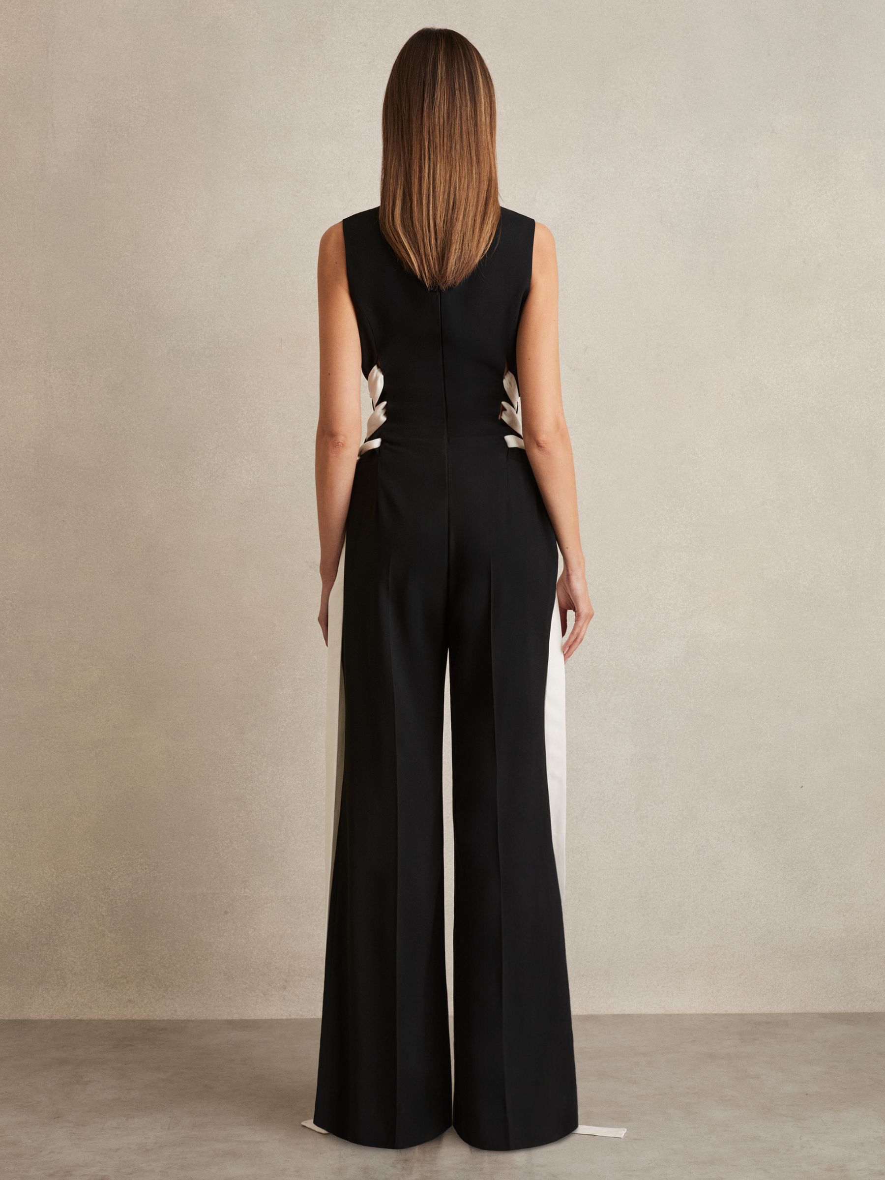 Buy Reiss Navy/White Emma Lace-Up Side Wide-Leg Jumpsuit