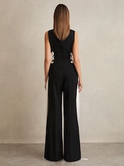 Reiss Navy/White Emma Lace-Up Side Wide-Leg Jumpsuit - Image 5 of 6