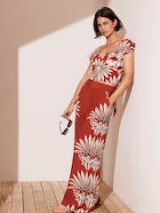 Mint Velvet Red Floral Print Wide Trousers - Image 5 of 8