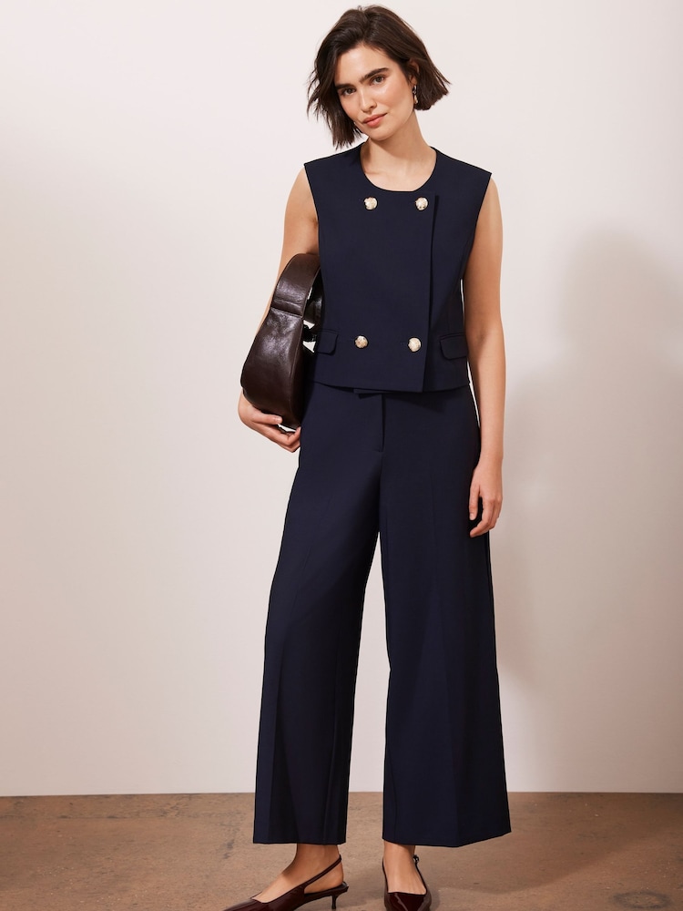 Mint Velvet Blue Cropped Wide Trousers - Image 1 of 8 Mint Velvet Blue Cropped Wide Trousers - Image 1 of 8
