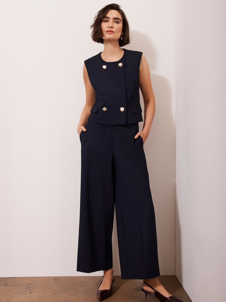 Mint Velvet Blue Cropped Wide Trousers - Image 2 of 8 Mint Velvet Blue Cropped Wide Trousers - Image 2 of 8