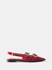 Mint Velvet Red Leather Buckled Flat Shoes - Image 2 of 5