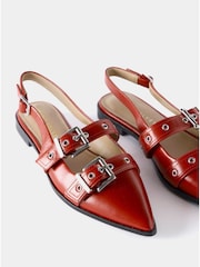 Mint Velvet Red Leather Buckled Flat Shoes - Image 4 of 5