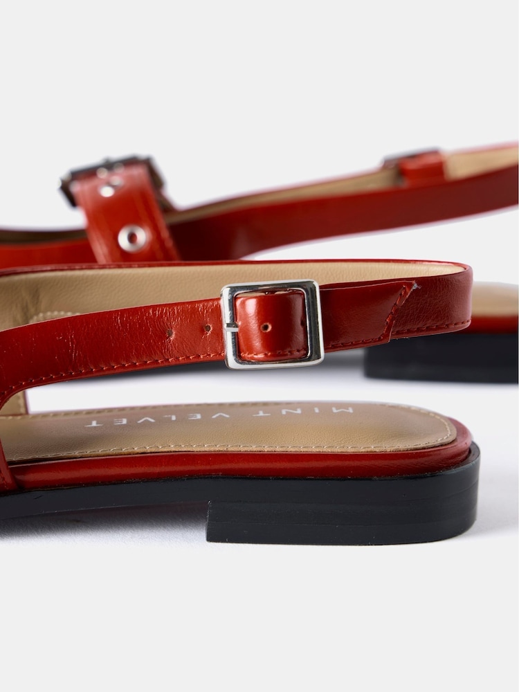 Mint Velvet Red Leather Buckled Flat Shoes - Image 5 of 5