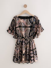 Pink Paisley Print Mini Textured Dobby Elasticated Waist Dress - Image 1 of 3
