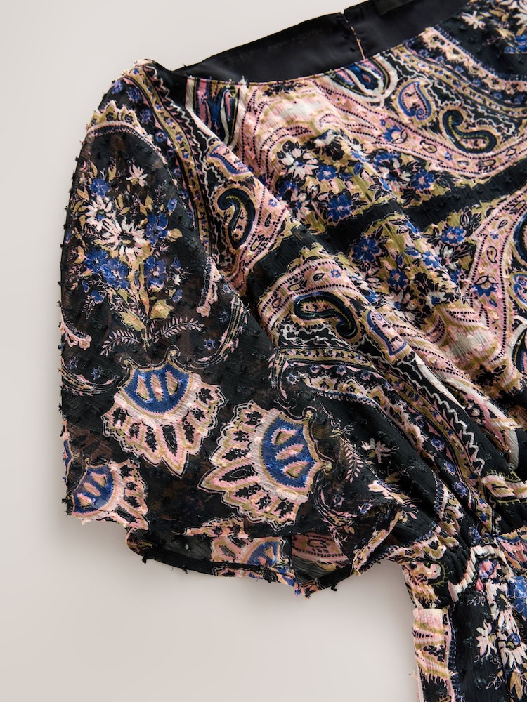 Pink Paisley Print Mini Textured Dobby Elasticated Waist Dress - Image 3 of 3