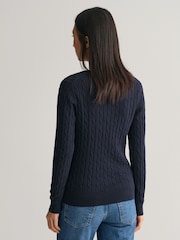 GANT Blue Dark Stretch Cotton Cable V-Neck Jumper - Image 2 of 4