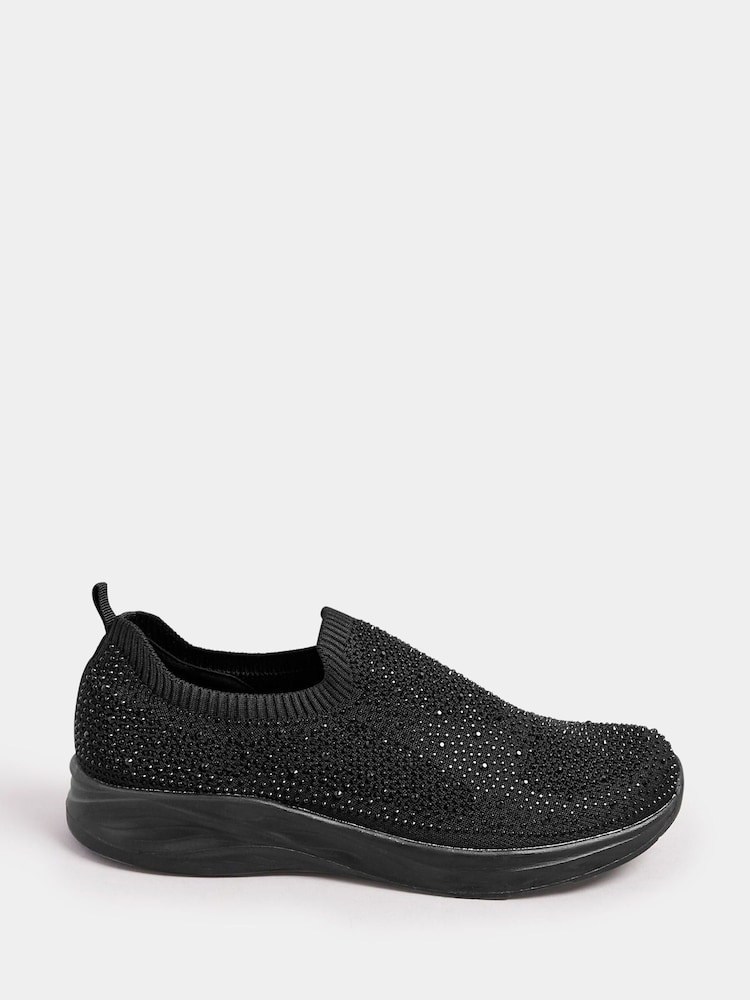 Yours Curve Black Extra-Wide Fit Slip On Diamante Trainers - Image 2 of 5