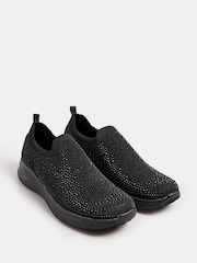 Yours Curve Black Extra-Wide Fit Slip On Diamante Trainers - Image 3 of 5