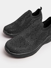 Yours Curve Black Extra-Wide Fit Slip On Diamante Trainers - Image 5 of 5