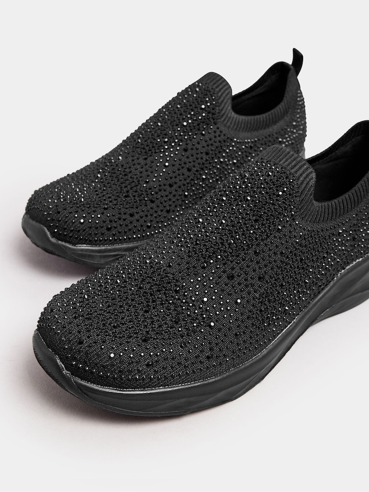 Yours Curve Black Extra-Wide Fit Slip On Diamante Trainers - Image 5 of 5