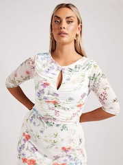 Yours Curve White London Keyhole Mesh Dress - Image 2 of 4