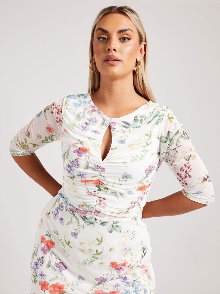 Weiß - Yours Curve London Keyhole Mesh Dress - Bild 2 von 4 Weiß - Yours Curve London Keyhole Mesh Dress - Bild 2 von 4