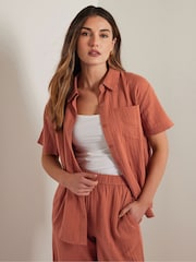 Long Tall Sally Orange Cheesecloth Short Sleeve 100% Cotton Shirt - Image 2 of 6