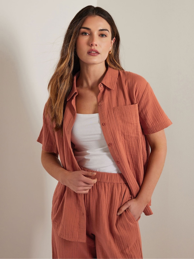 Long Tall Sally Orange Cheesecloth Short Sleeve 100% Cotton Shirt - Image 2 of 6