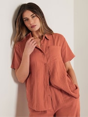 Long Tall Sally Orange Cheesecloth Short Sleeve 100% Cotton Shirt - Image 3 of 6