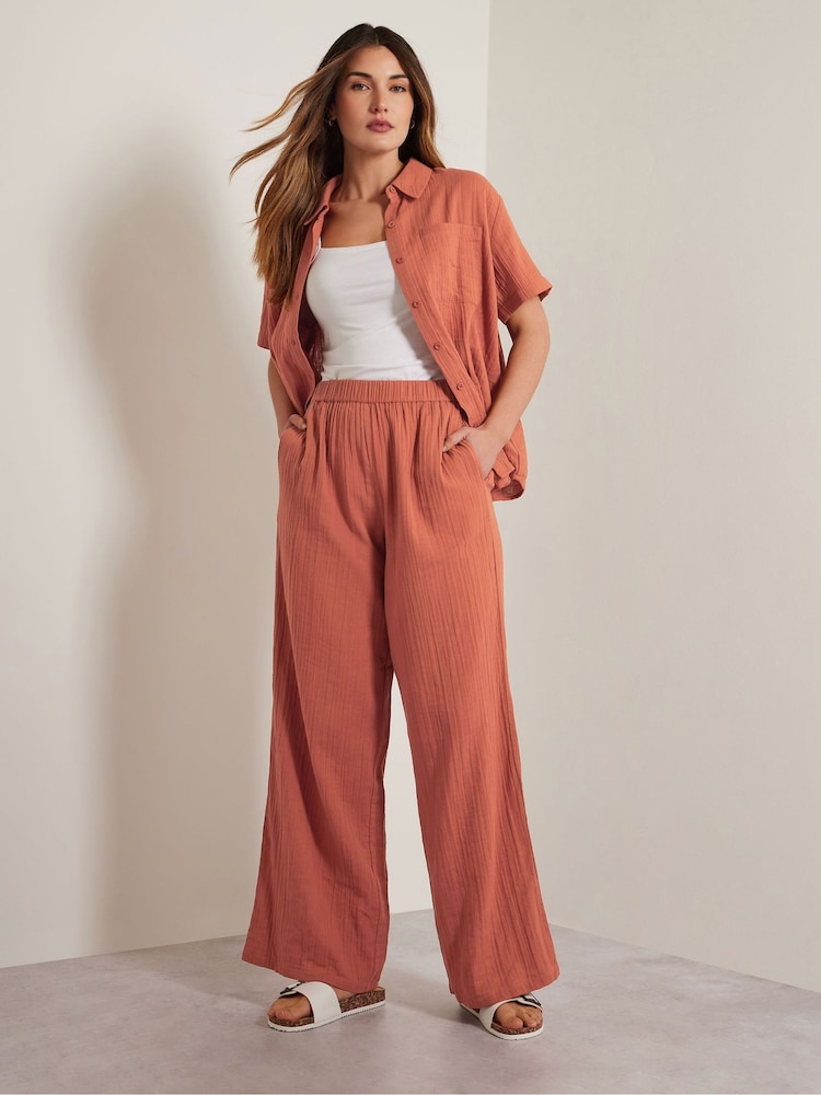 Long Tall Sally Orange Cheesecloth Short Sleeve 100% Cotton Shirt - Image 4 of 6
