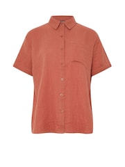 Long Tall Sally Orange Cheesecloth Short Sleeve 100% Cotton Shirt - Image 6 of 6