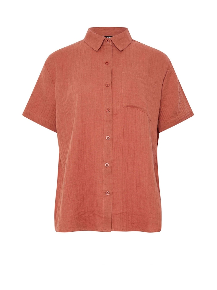 Long Tall Sally Orange Cheesecloth Short Sleeve 100% Cotton Shirt - Image 6 of 6