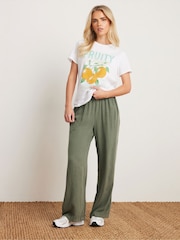 PixieGirl Petite Green Acid Wash 100% Cotton Wide Leg Trousers - Image 1 of 5