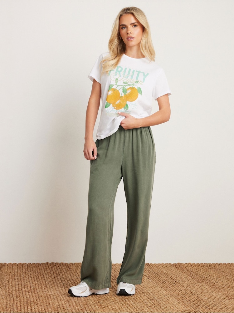PixieGirl Petite Green Acid Wash 100% Cotton Wide Leg Trousers - Image 1 of 5