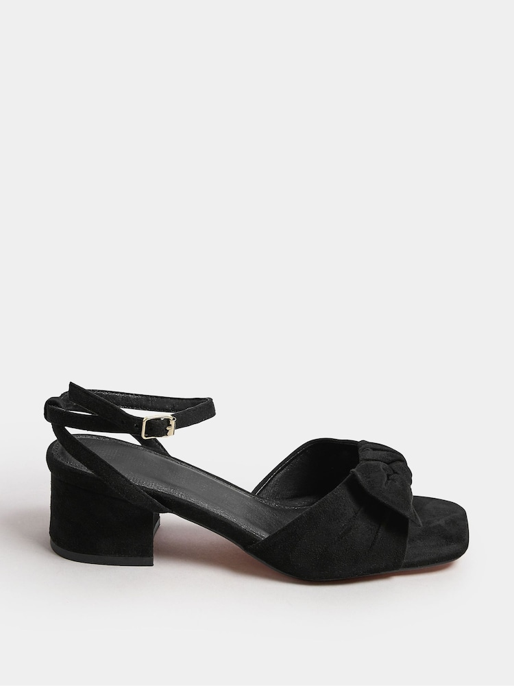 Yours Curve Black Extra Wide Fit Wide Fit Mid Block Bow Sandals - Image 2 of 4
