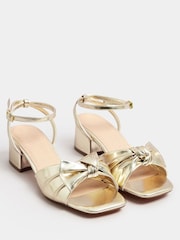 Yours Curve Gold Extra Wide Fit Wide Fit Mid Block Bow Sandals - Image 1 of 4