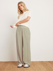 PixieGirl Petite Natural Acid Wash 100% Cotton Wide Leg Trousers - Image 1 of 5