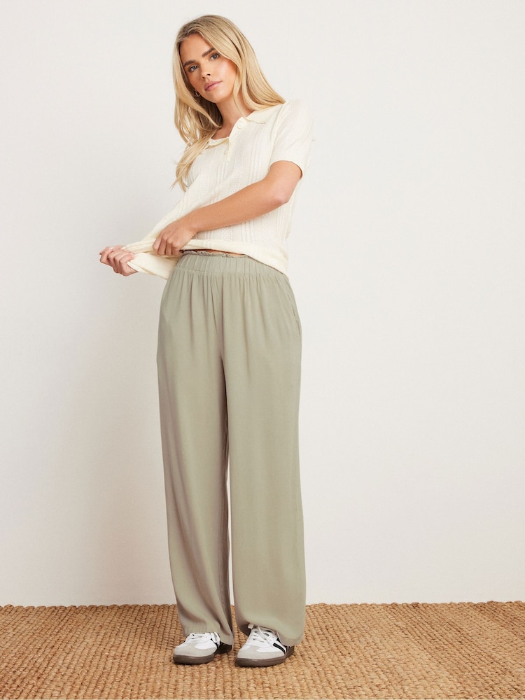 PixieGirl Petite Natural Acid Wash 100% Cotton Wide Leg Trousers - Image 1 of 5