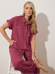 Long Tall Sally Red Acid Wash Pocket Shirt - Image 1 of 6