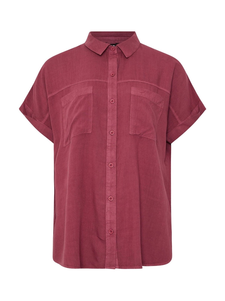 Long Tall Sally Red Acid Wash Pocket Shirt - Image 6 of 6