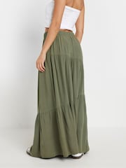 PixieGirl Petite Green Acid Wash Asymetric Tiered Maxi Skirt - Image 2 of 5