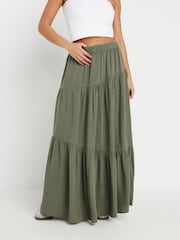 PixieGirl Petite Green Acid Wash Asymetric Tiered Maxi Skirt - Image 3 of 5