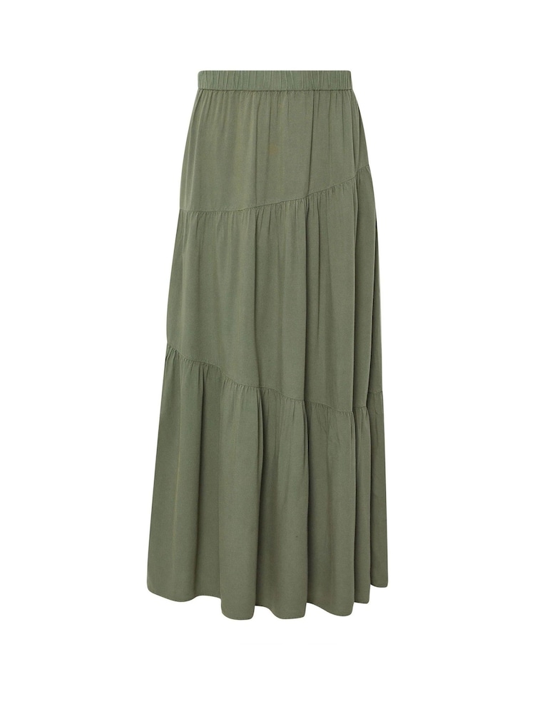 PixieGirl Petite Green Acid Wash Asymetric Tiered Maxi Skirt - Image 5 of 5