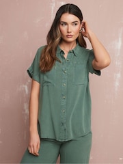 Long Tall Sally Green Acid Wash Pocket Shirt - Image 1 of 5