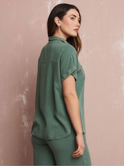 Long Tall Sally Green Acid Wash Pocket Shirt - Image 3 of 5