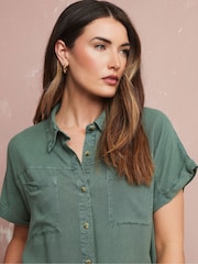 Long Tall Sally Green Acid Wash Pocket Shirt - Image 4 of 5