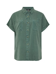 Long Tall Sally Green Acid Wash Pocket Shirt - Image 5 of 5
