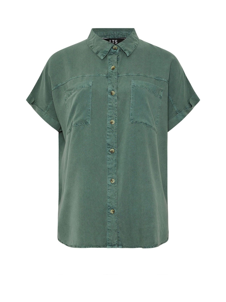 Long Tall Sally Green Acid Wash Pocket Shirt - Image 5 of 5