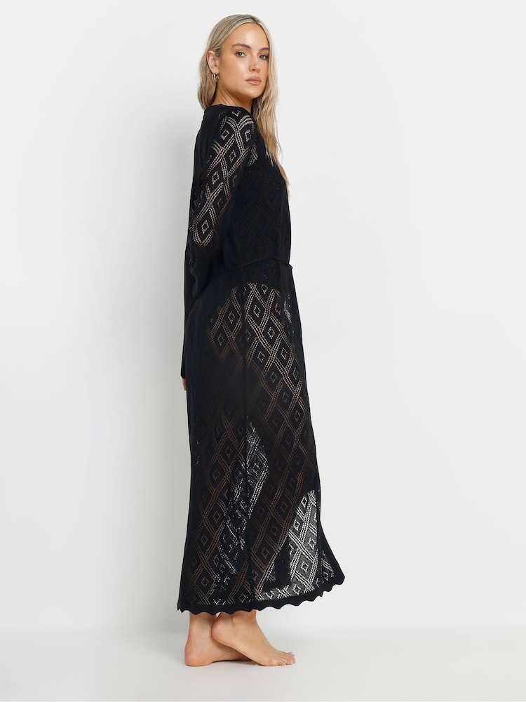 Long Tall Sally Black Crochet Knitted Maxi Cardigan - Image 2 of 5