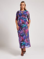 Yours Curve Black London Keyhole Mesh Dress - Image 4 of 4