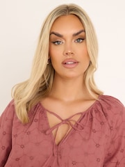 Yours Curve Purple Broderie Boho 100% Cotton Top - Image 4 of 4