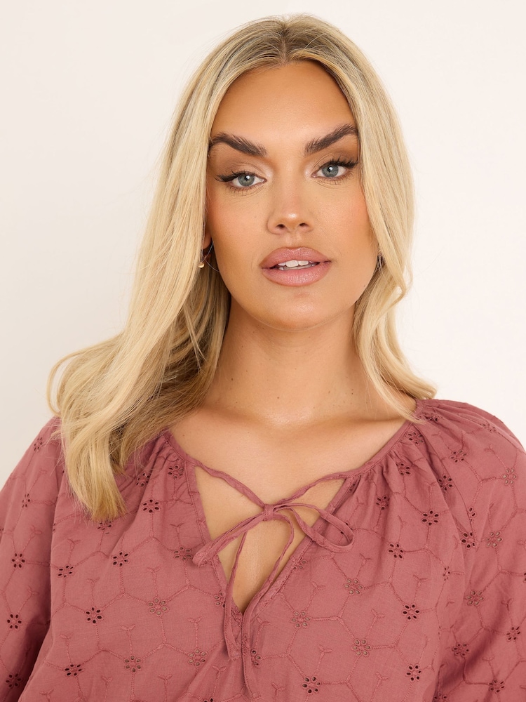 Yours Curve Purple Broderie Boho 100% Cotton Top - Image 4 of 4