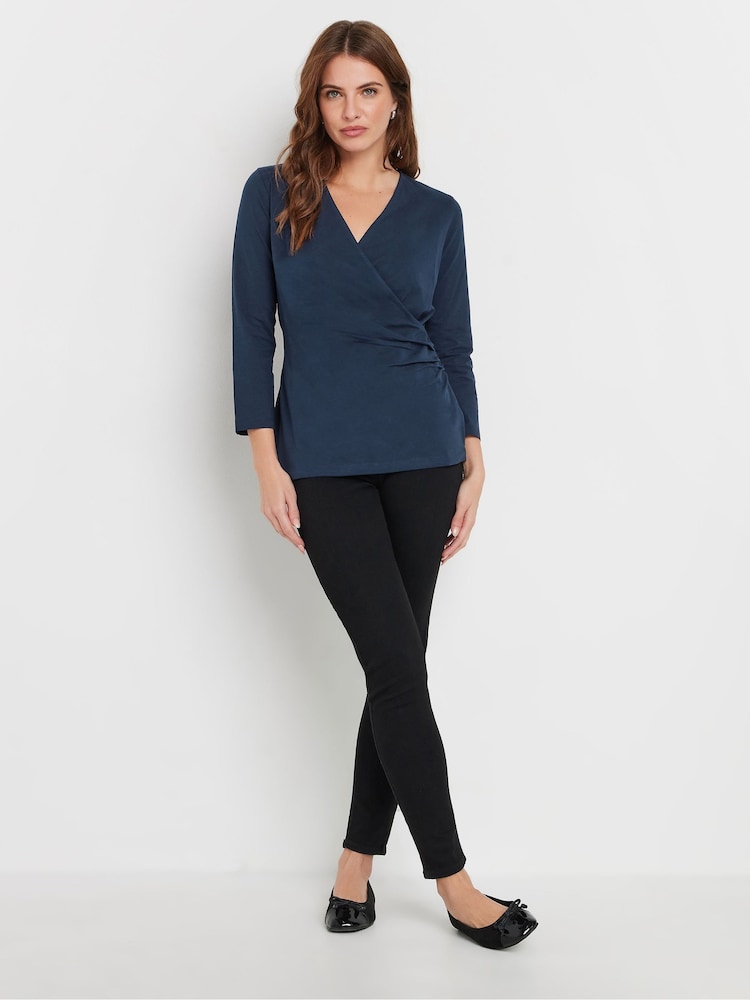 M&Co Blue 3/4 Sleeve Wrap Top - Image 2 of 5