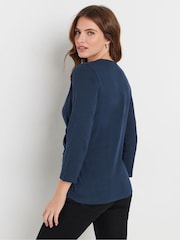 M&Co Blue 3/4 Sleeve Wrap Top - Image 3 of 5