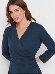M&Co Blue 3/4 Sleeve Wrap Top - Image 4 of 5