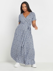 Yours Curve Blue Floral Maxi Wrap Dress - Image 2 of 6