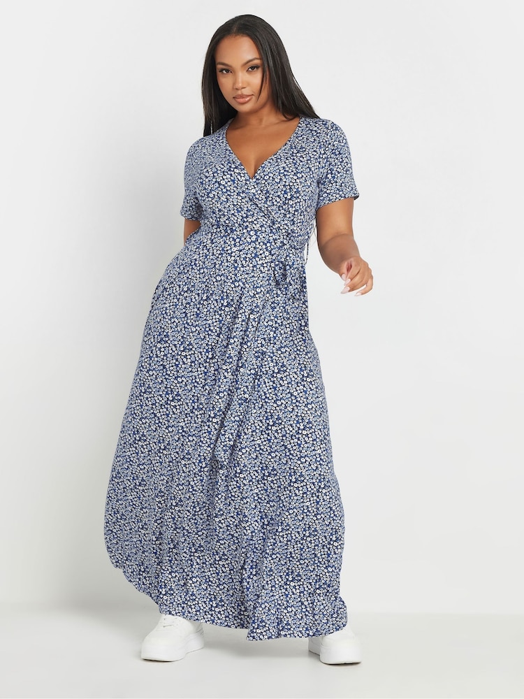 Yours Curve Blue Floral Maxi Wrap Dress - Image 2 of 6