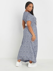 Yours Curve Blue Floral Maxi Wrap Dress - Image 3 of 6